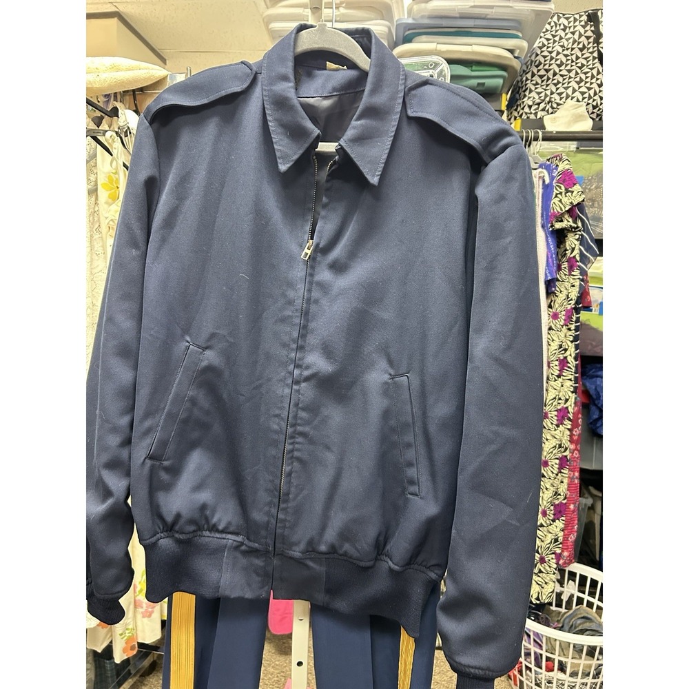 Vintage 80s Military Bomer jacket Neptune Garment USAF NAVY BLUE 42L Made USA